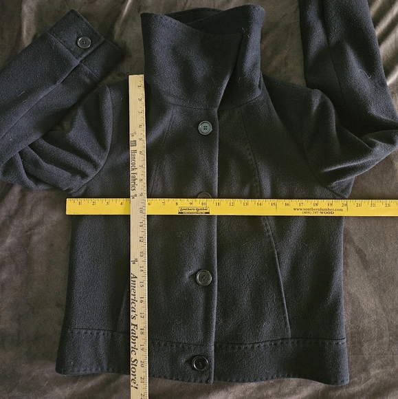 REISS Serge Black Cashmere Wool Crop Coat Jacket Size L - Picture 8 of 9